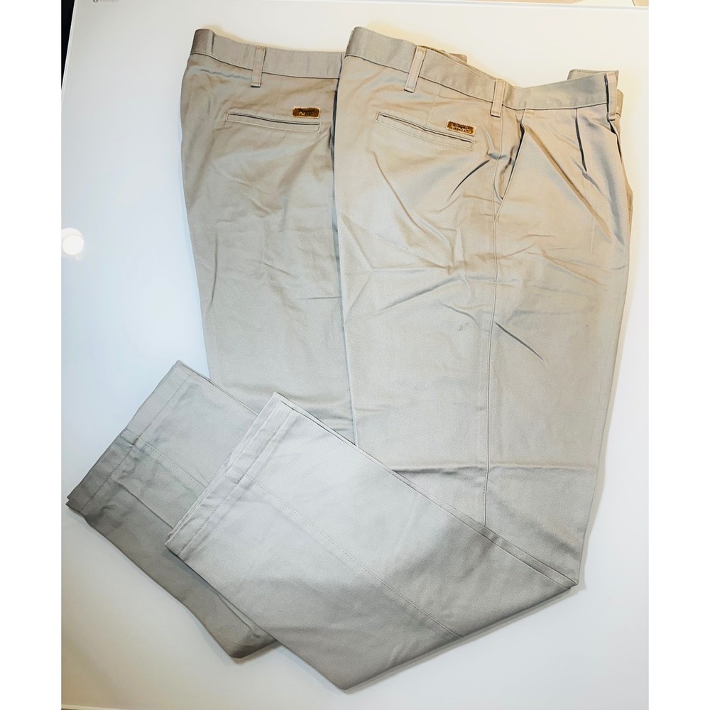 Lot of 2 Wrangler Riata Mens Khaki Pants 38x36 36x36 Tan Cotton Casual Chino